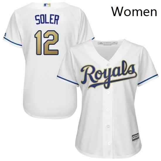 Womens Majestic Kansas City Royals 12 Jorge Soler Replica White Home Cool Base MLB Jersey